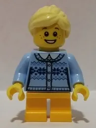 LEGO Girl - Fair Isle Sweater, Bright Light Yellow Ponytail, Bright Light Orange Legs Short, Freckles minifigure