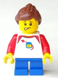 LEGO Girl - Shirt with Red Collar, Spaceship Orbiting Classic Space Helmet, Blue Short Legs, Ponytail and Swept Sideways Fringe, Freckles minifigure