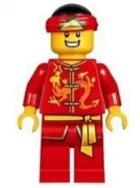 LEGO Dragon Dance Performer, Tied Red Bandana, Open Mouth Smile with Teeth minifigure