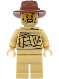 LEGO Tractor Driver - Tan Mummy Costume, Reddish Brown Fedora Hat minifigure