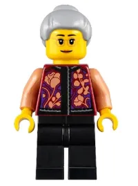 LEGO Grandmother, Floral Shirt, Black Legs, Light Bluish Gray Hair, Glasses minifigure
