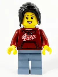 LEGO Woman, Dark Red '2021' Shirt, Sand Blue Legs, Long Black Hair minifigure