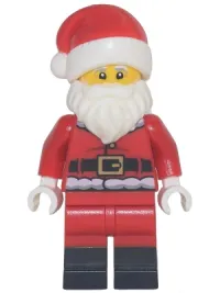LEGO Santa - Red Fur Lined Jacket with Button and Plain Back, Red Legs with Black Boots, White Bushy Moustache and Beard minifigure
