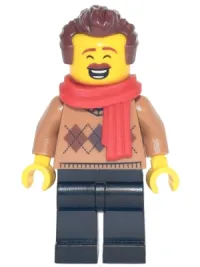 LEGO Dad - Medium Nougat Argyle Sweater, Red Scarf, Black Legs, Reddish Brown Hair minifigure