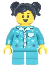 LEGO Girl - Dark Turquoise Pajamas, Dark Turquoise Short Legs, Black Pigtails minifigure