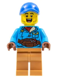 LEGO Man, Blue Cap, Dark Azure Jacket, Medium Nougat Legs minifigure