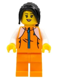 LEGO Woman, Orange Track Suit, Long Black Hair minifigure