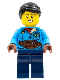 LEGO Woman, Black Hair, Dark Azure Jacket, Dark Blue Legs minifigure