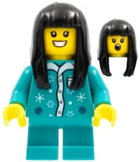 LEGO Child Girl, Dark Turquoise Pajamas, Long Black Hair, Short Legs minifigure