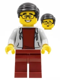 LEGO Man, Black Hair, Glasses, Light Bluish Gray Hoodie, Dark Red Shirt and Legs minifigure