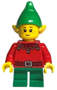 LEGO Elf - Dark Red Scalloped Collar with Bells, Bright Green Hat minifigure