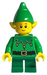 LEGO Elf - Green Scalloped Collar with Bells, Closed Mouth with Freckles minifigure