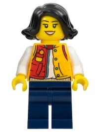 LEGO Lunar New Year Parade Spectator - Female, Red and Bright Light Orange Jacket, Dark Blue Legs, Black Hair minifigure