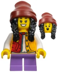 LEGO Lunar New Year Parade Spectator - Child Girl, Red and Bright Light Yellow Jacket, Medium Lavender Short Legs, Dark Red Stocking Cap, Black Hair minifigure