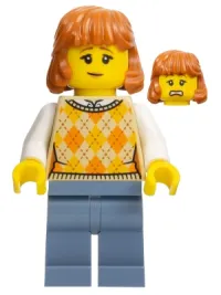 LEGO Lunar New Year Parade Spectator - Female, Tan Sweater with Orange Diamonds, Sand Blue Legs, Dark Orange Hair minifigure