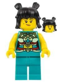 LEGO Lunar New Year Parade Participant - Musician, Female, Ornate Dark Turquoise Costume, Black Space Buns minifigure