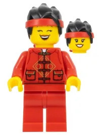 LEGO Lunar New Year Parade Participant - Female, Red Tang Jacket, Red Legs, Black Hair with Red Headband minifigure