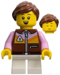 LEGO Lunar New Year Parade Spectator - Child Girl, Reddish Brown Jacket, White Short Legs, Reddish Brown Ponytail minifigure