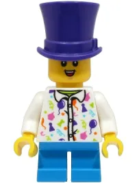 LEGO Boy - White Shirt, Dark Azure Short Legs, Dark Purple Top Hat minifigure