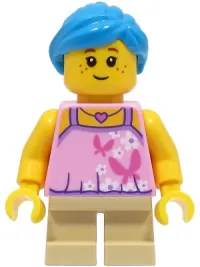 LEGO Girl - Bright Pink Top with Butterflies and Flowers, Tan Short Legs, Dark Azure Hair minifigure