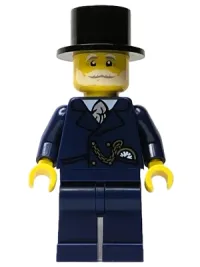LEGO Wintertime Carriage Driver - Male, Dark Blue Suit with Gold Chain and Watch, White Beard and Moustache, Black Top Hat minifigure