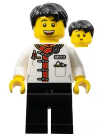 LEGO Waiter - Male, White Uniform Jacket, Black Legs, Black Hair minifigure