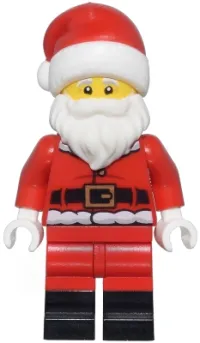 LEGO Santa - Fur Lined Jacket with 2 Wrinkles on Back, Red Legs with Black Boots, Santa Hat with Molded Red Top minifigure