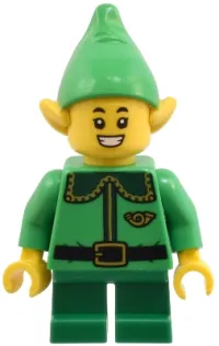 LEGO Elf - Dark Green Collar and Gold Horn, Open Mouth Smile minifigure