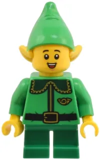 LEGO Elf - Dark Green Collar and Gold Horn, Open Mouth Smile with Freckles minifigure