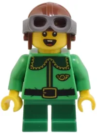 LEGO Elf - Dark Green Collar and Gold Horn, Reddish Brown Helmet, and Dark Bluish Gray Goggles minifigure