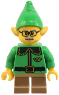 LEGO Elf - Dark Green Collar and Gold Horn, Moustache and Glasses minifigure