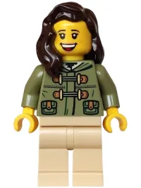 LEGO Holiday Express Train Passenger - Female, Olive Green Jacket, Tan Legs, Dark Brown Hair minifigure