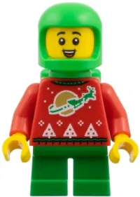LEGO Elf - Red Holiday Sweater with Reindeer, Bright Green Helmet and Air Tanks minifigure