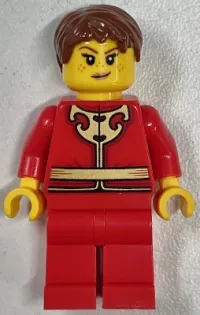 LEGO Woman - Red Tang Jacket with Gold Chinese Scrollwork, Red Legs, Brown Short Hair minifigure