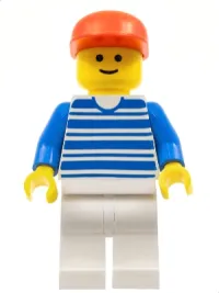 LEGO Horizontal Lines Blue - Blue Arms - White Legs, Red Cap minifigure