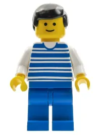 LEGO Horizontal Lines Blue - White Arms - Blue Legs, Black Male Hair, White Arms minifigure