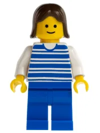 LEGO Horizontal Lines Blue - White Arms - Blue Legs, Brown Female Hair minifigure