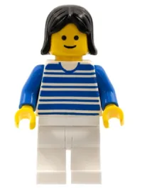 LEGO Horizontal Lines Blue - Blue Arms - White Legs, Black Female Hair minifigure
