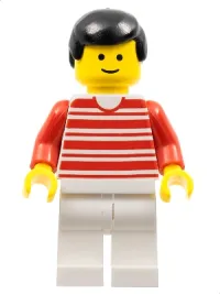 LEGO Horizontal Lines Red - Red Arms - White Legs, Black Male Hair minifigure