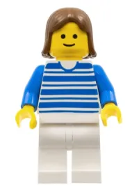 LEGO Horizontal Lines Blue - Blue Arms - White Legs, Brown Female Hair minifigure