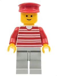 LEGO Horizontal Lines Red - Red Arms - Light Gray Legs, Red Hat minifigure