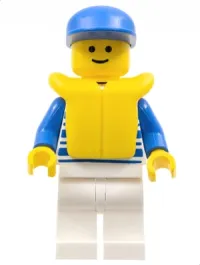 LEGO Horizontal Lines Blue - Blue Arms - White Legs, Blue Cap, Life Jacket minifigure
