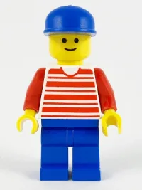 LEGO Horizontal Lines Red - Red Arms - Blue Legs, Blue Cap minifigure