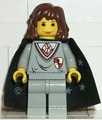 LEGO Hermione Granger, Gryffindor Shield Torso, Light Gray Legs, Black Cape with Stars minifigure