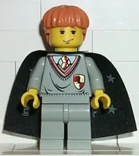 LEGO Ron Weasley, Gryffindor Shield Torso, Black Cape with Stars minifigure