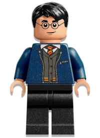 LEGO Harry Potter, Dark Blue Open Jacket over Gryffindor Cardigan Sweater, Black Legs minifigure