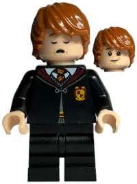 LEGO Ron Weasley - Black Gryffindor Robe and Medium Legs, Sleeping / Awake minifigure