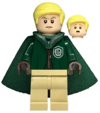 LEGO Draco Malfoy - Dark Green Slytherin Quidditch Uniform with Hood and Cape minifigure