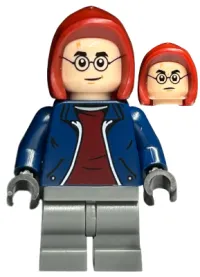 LEGO Harry Potter - Dark Blue Open Jacket over Dark Red Shirt, Dark Bluish Gray Medium Legs, Dark Red Hood minifigure