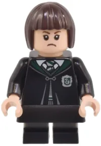 LEGO Pansy Parkinson - Slytherin Robe Clasped, Black Skirt, Black Short Legs with Dark Bluish Gray Stripes minifigure